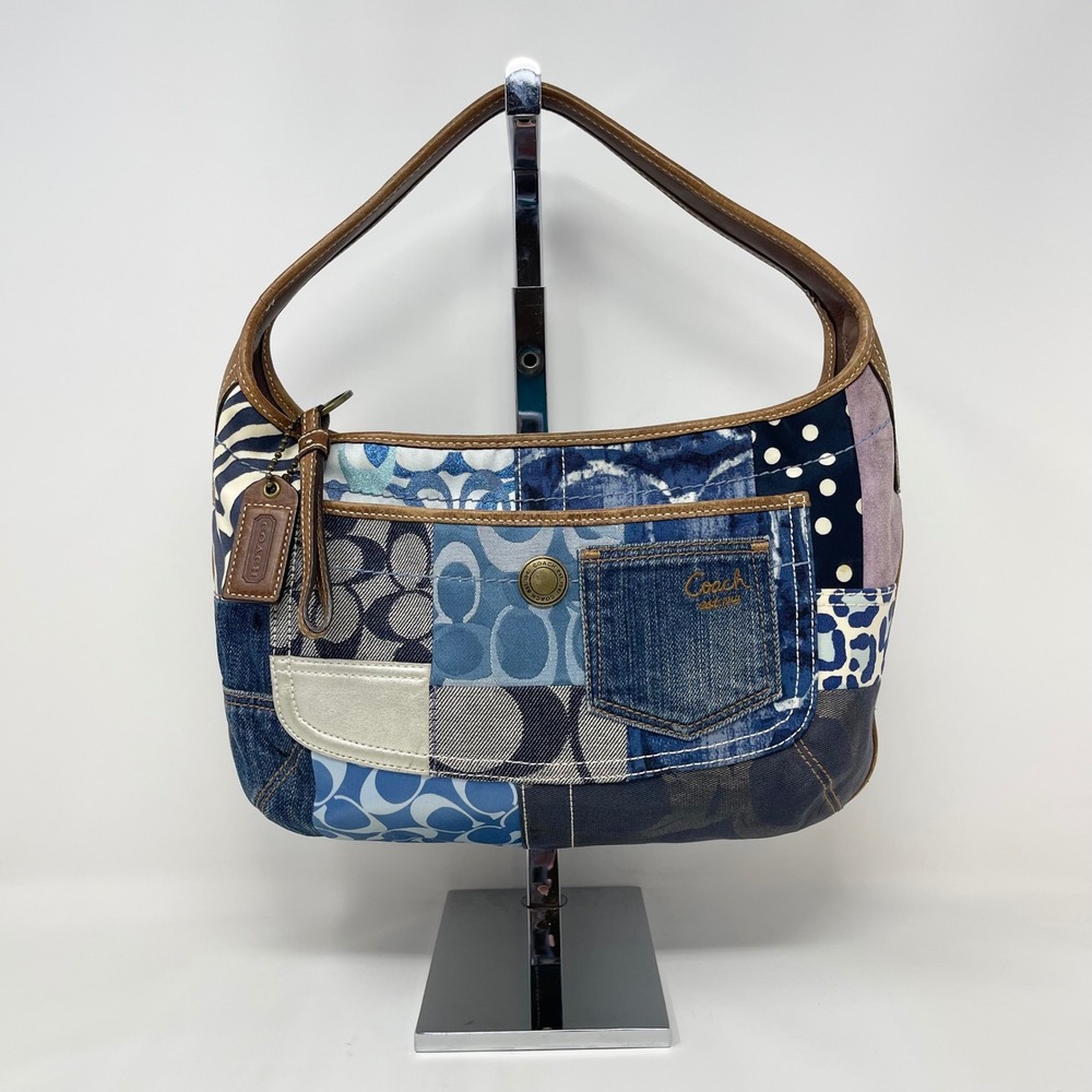 Coach Ergo Hobo Shoulder Bag 10808 Denim Patchwork Signature Blue Multi Y2K